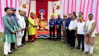 সুনামগঞ্জ শহরের সরস্বতী পূজা পরিদর্শন করলেন পুলিশ সুপার