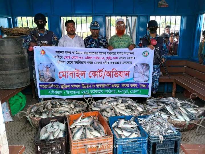 মনপুরার মেঘনায় অভিযানে আটক ১টি বোট ইলিশ জব্দ দুই হাজার পিছ-এতিমখানায় বিতরন